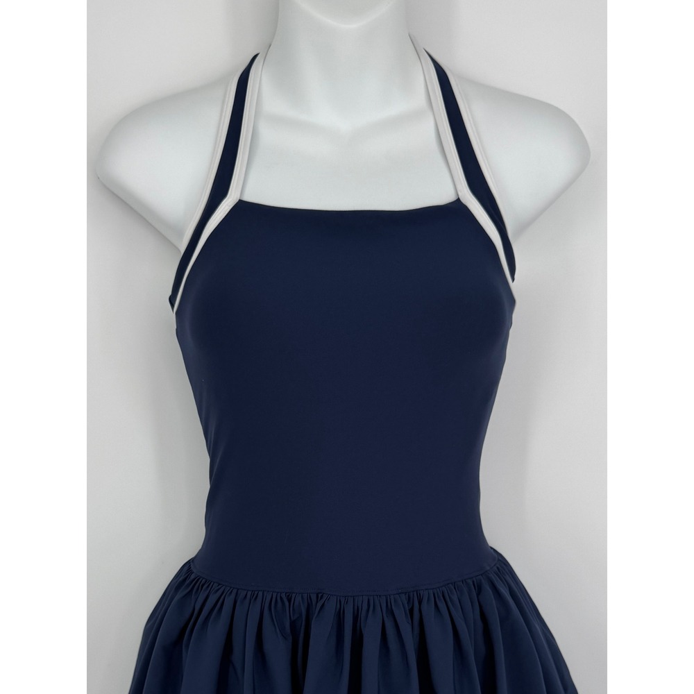 Abercrombie‎ & Fitch YPB motionTEK Halter Bubble Hem Mini Dress XS Navy Athletic - Picture 2 of 11
